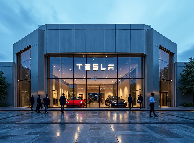 Exterior of a modern Tesla showroom in Mumbai, India