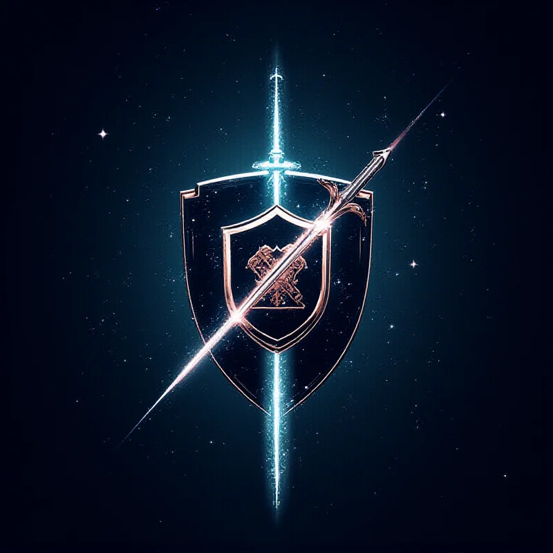 Digital illustration of a shield and sword representing cybersecurity.