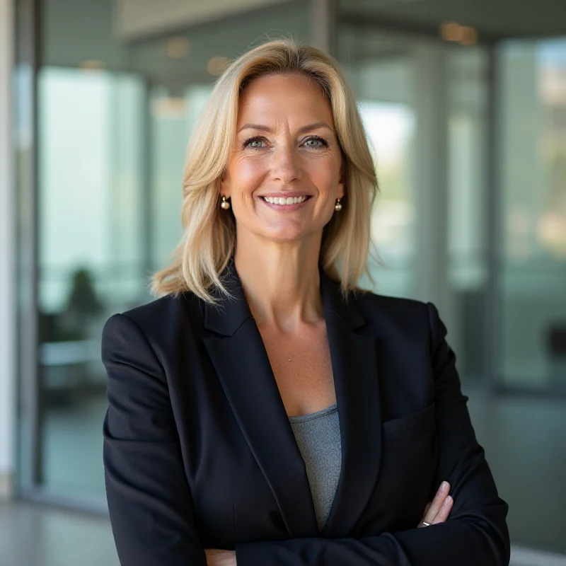 Sylvia Pfefferkorn, a middle-aged woman with blonde hair, smiling confidently in a professional setting.