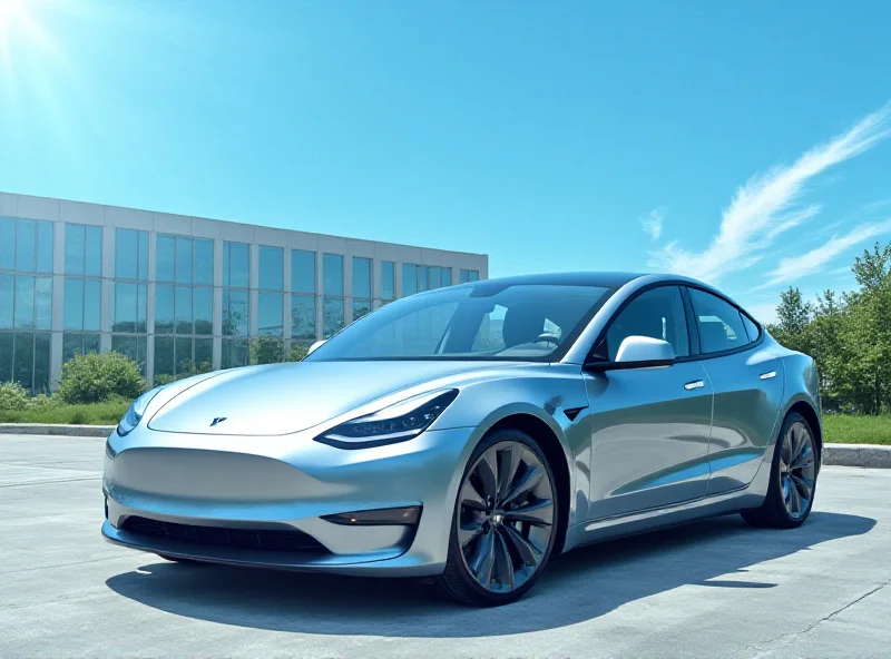 A Tesla car parked in front of a modern office building