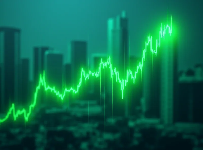 Illustration of a stock market chart with Tesla stock highlighted in green, trending upwards.