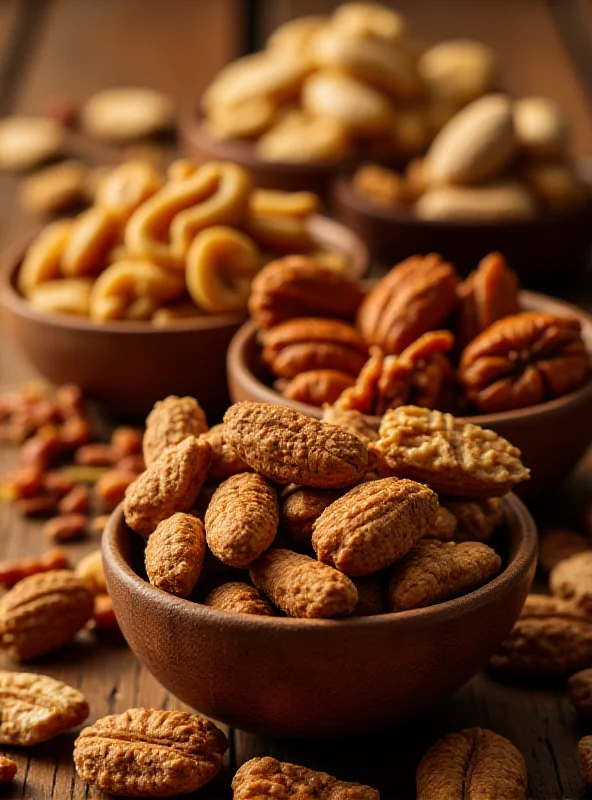 A variety of different nuts in bowls, ready to be identified in a quiz.