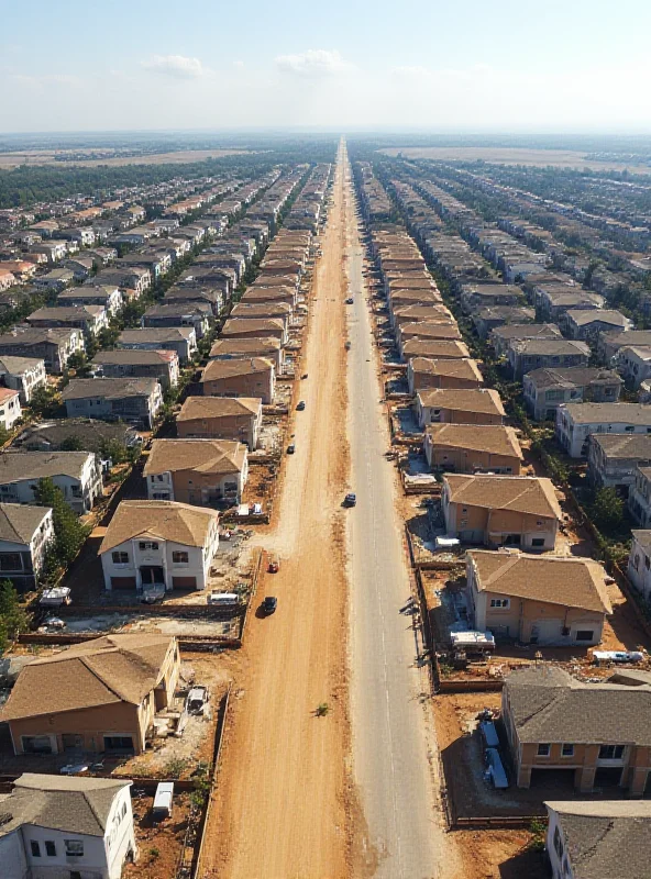 Rows of new houses in a large housing development.