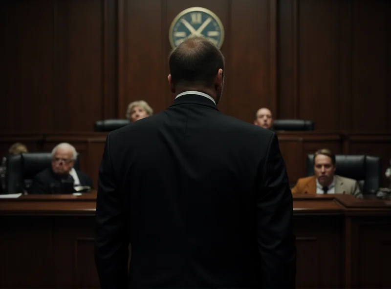 A dramatic courtroom scene with a defendant in the witness stand confessing to a crime. The judge and jury look on with shocked expressions.