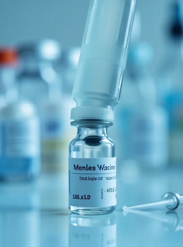 A close-up of a vial of measles vaccine with a syringe.