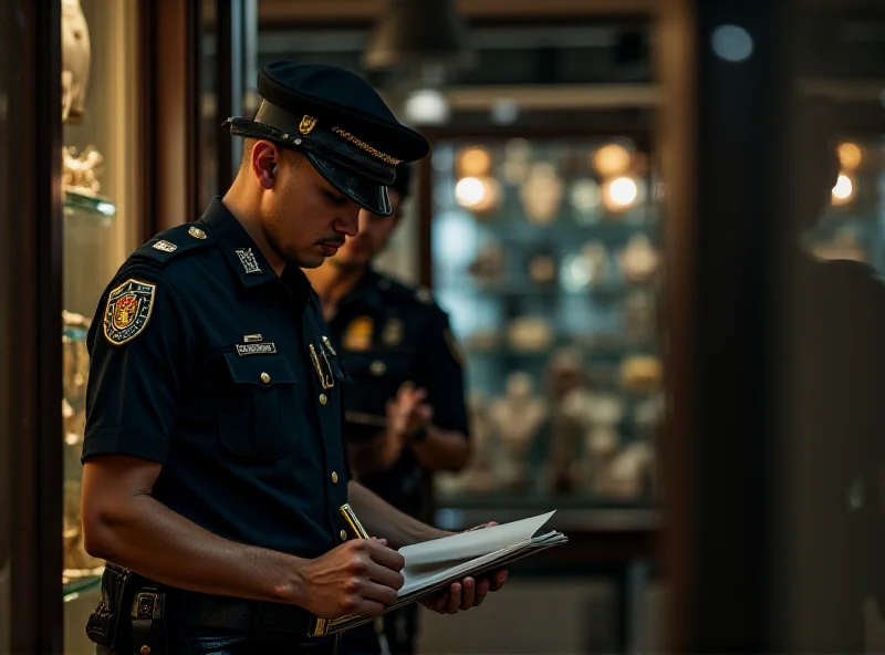 A Thai police officer investigating a crime scene at a gold store.