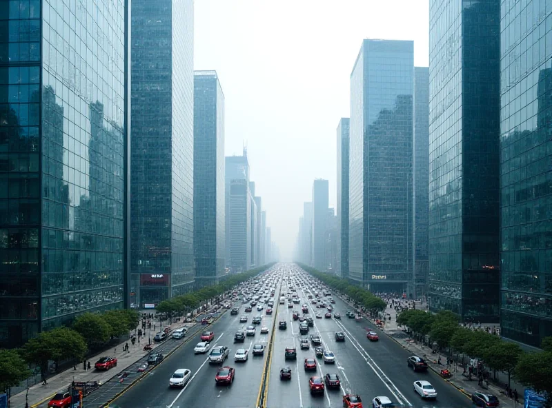 A modern cityscape in China, with skyscrapers and bustling streets representing economic growth and technological advancement.