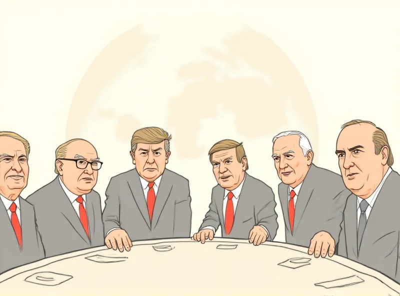 Cartoon depicting global leaders in a humorous situation.