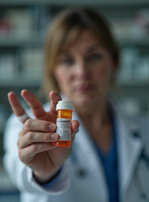 A concerned looking person holding a prescription medication bottle.