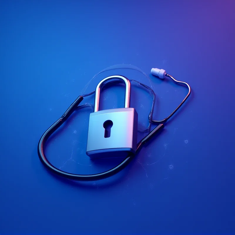 A digital illustration of a data privacy lock with a stethoscope around it.