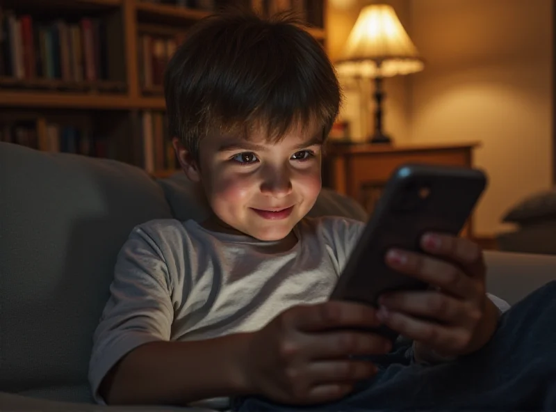 Illustration of a worried parent looking at a child using TikTok on a smartphone.