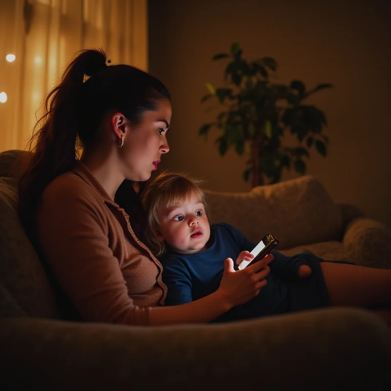 A concerned mother looking at her child using tiktok.