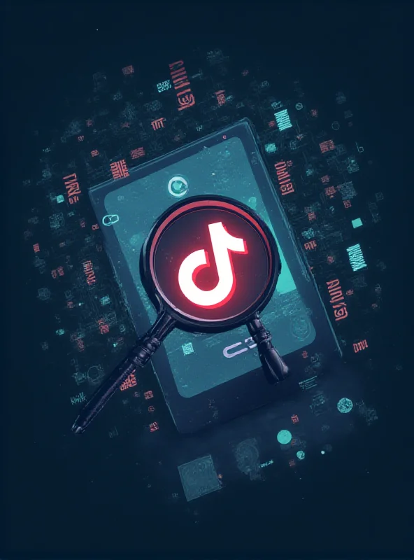 A digital illustration showing a magnifying glass over a smartphone displaying the TikTok logo, with data streams flowing around it.