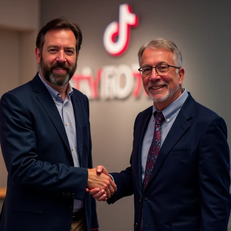 Digital artwork depicting Alexis Ohanian, co-founder of Reddit, shaking hands with Frank McCourt against a backdrop of the TikTok logo.