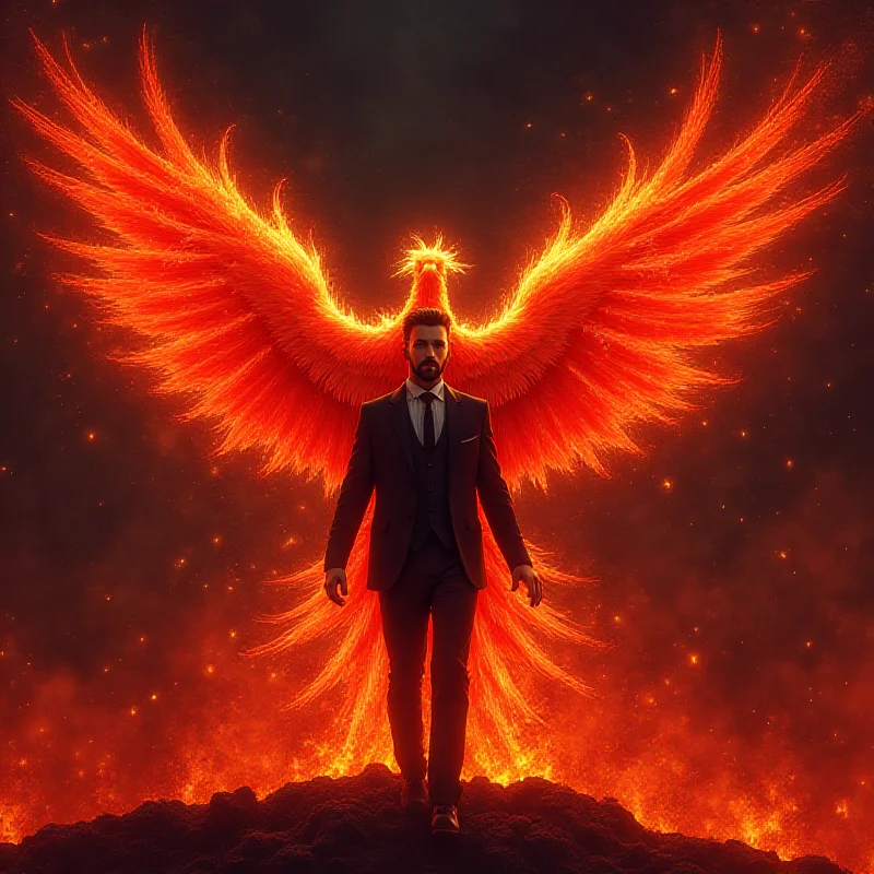 A digital illustration of a phoenix rising from ashes, symbolizing Justin Timberlake's potential career resurgence.