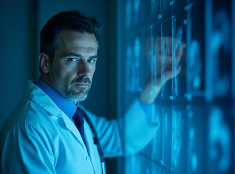 Close-up of a doctor examining medical scans, possibly related to pancreatic cancer.