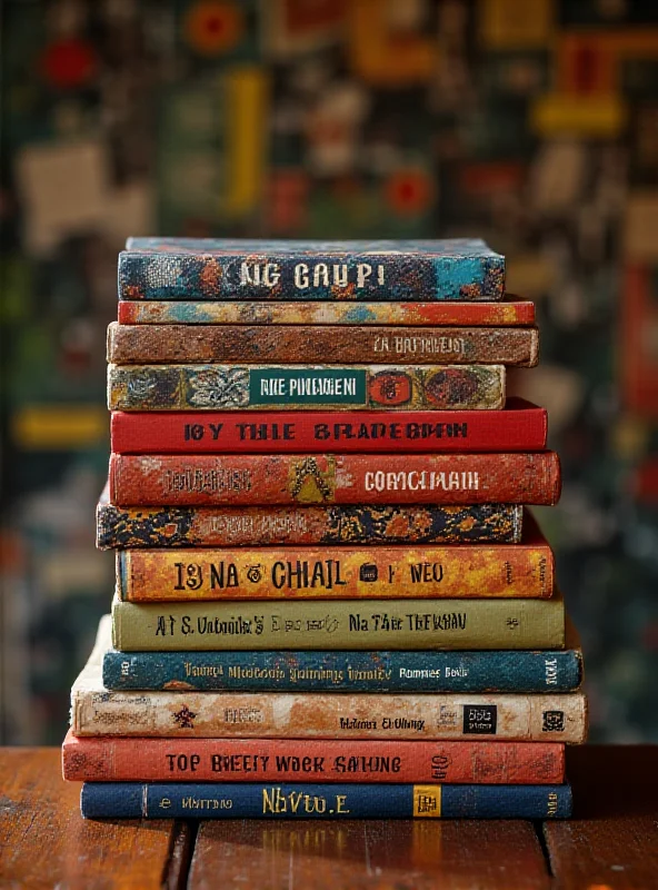 A stack of diverse books, including one with an African-themed cover.