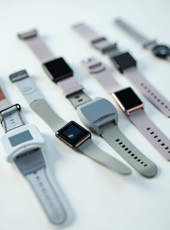 A close-up shot of a variety of Fitbit models, showcasing the different styles and features available.