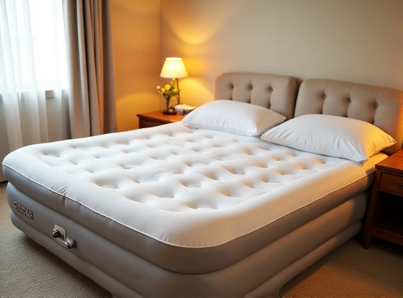 An air mattress inflated and ready for use in a guest room.