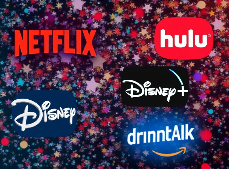 Collage of various streaming service logos against a colorful background.