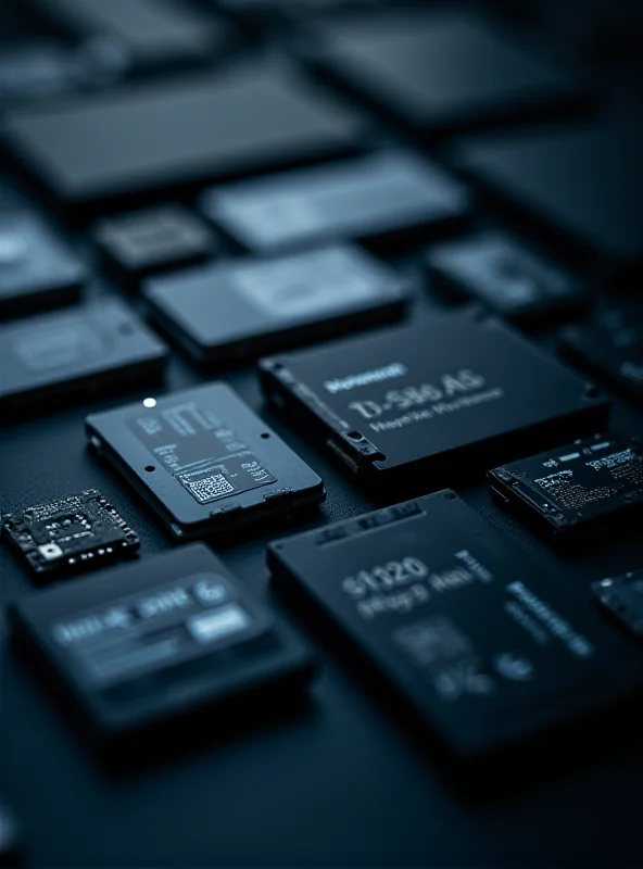 Various SSDs of different sizes and brands laid out on a table. The SSDs are sleek and modern, with labels indicating their capacity and speed.