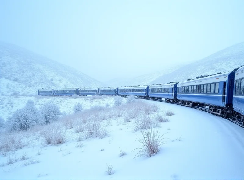 The East Express train traveling through a snow-covered landscape in Turkey.