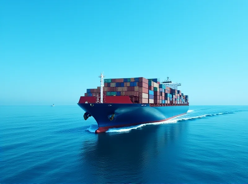 A modern container ship sailing on the ocean, representing global trade and the shipping industry