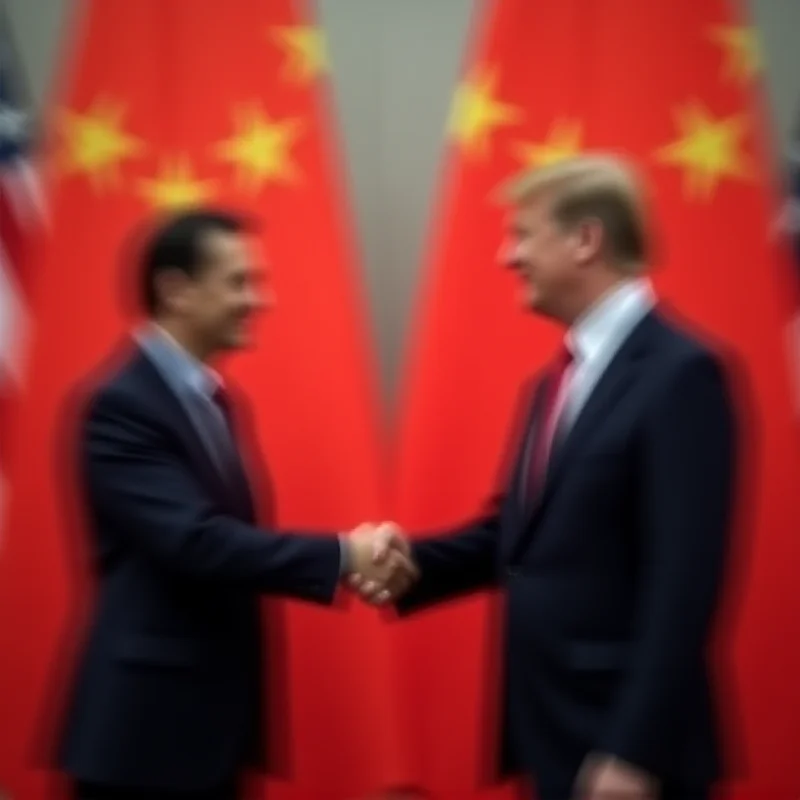 Two people shaking hands in front of flags of China and the United States