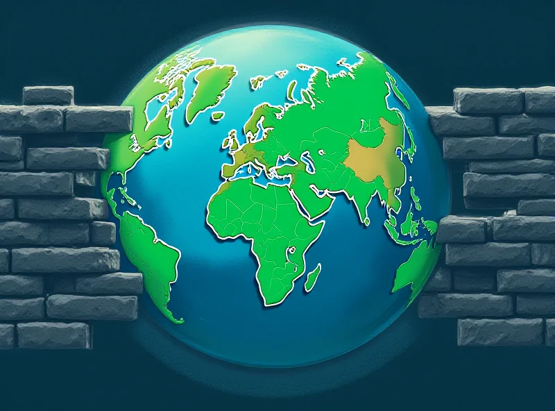 A dramatic illustration of a globe with tariffs rising like walls between countries.