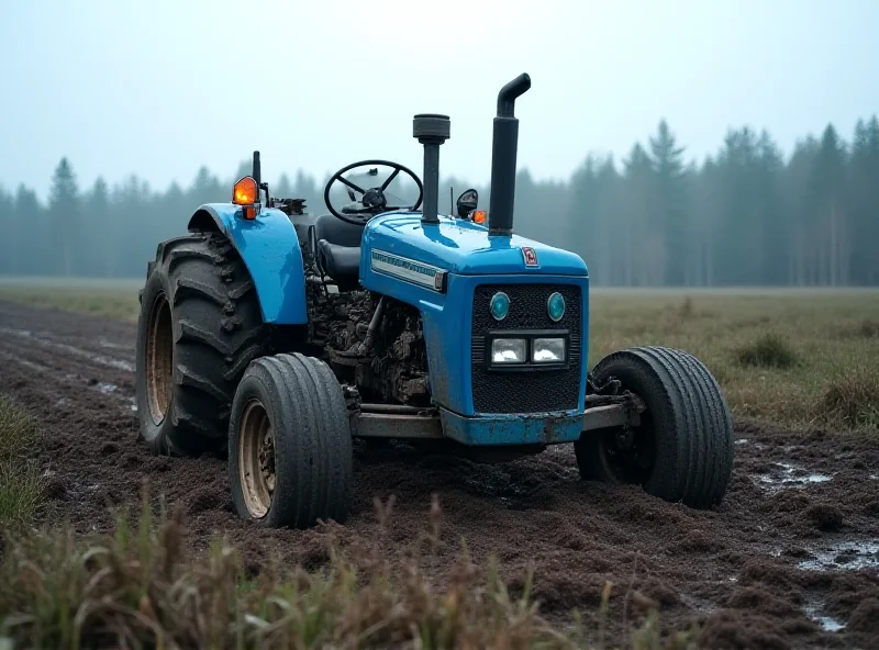 Wrecked tractor in a field