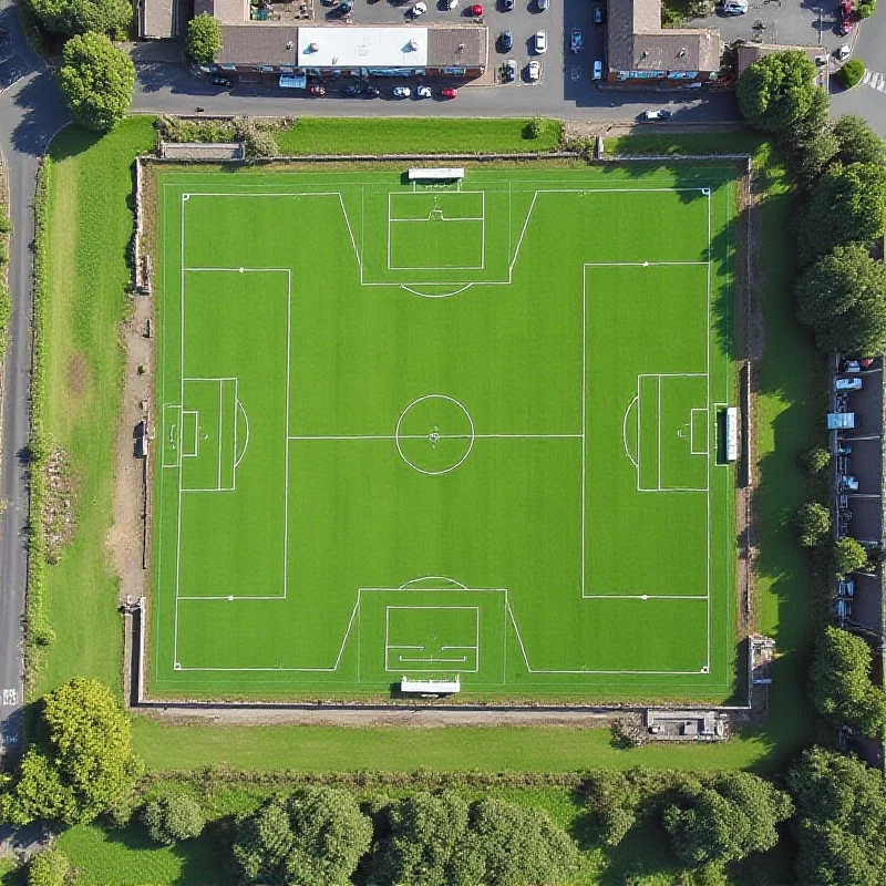 Aerial view of Kendal Rugby Union Football Club, showing the pitch and surrounding area.