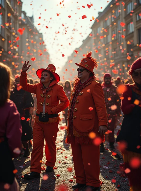 A crowded street during a carnival celebration with people in costumes.