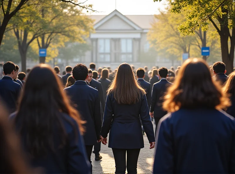 A crowded school entrance with many students and parents, symbolizing the competition for school places.