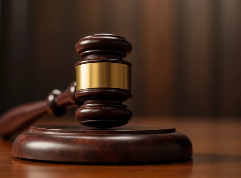 A gavel on a wooden block in a courtroom, symbolizing the legal proceedings against the accused.