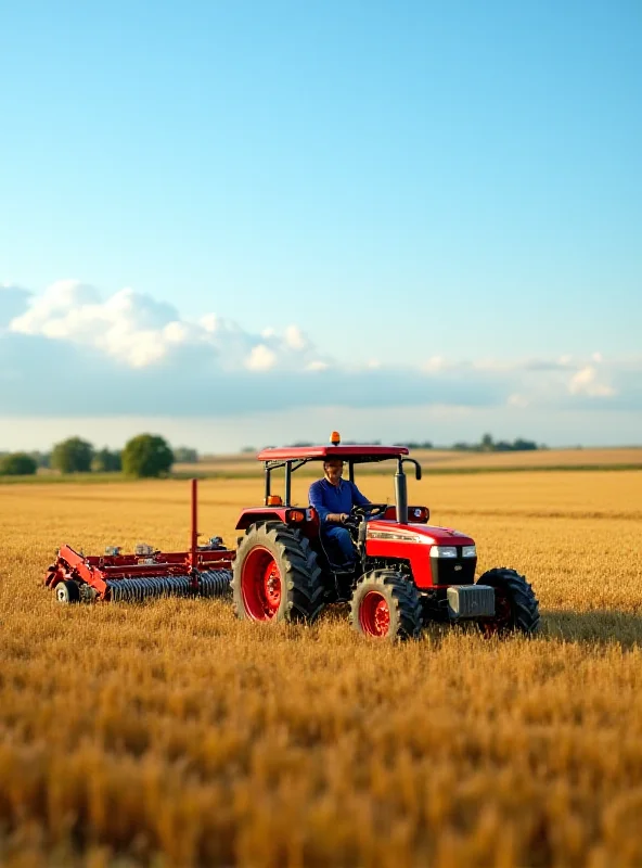 A farmer is working in a field with a tractor.
