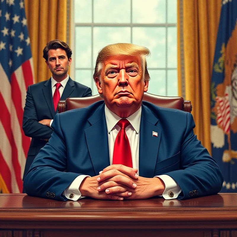 An illustration depicting Donald Trump and Volodymyr Zelenskyy meeting at the White House. Trump appears to be in a dominant pose while Zelenskyy looks uncomfortable.