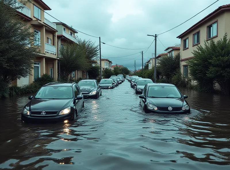 Cars submerged in floodwaters in a Canary Islands town.