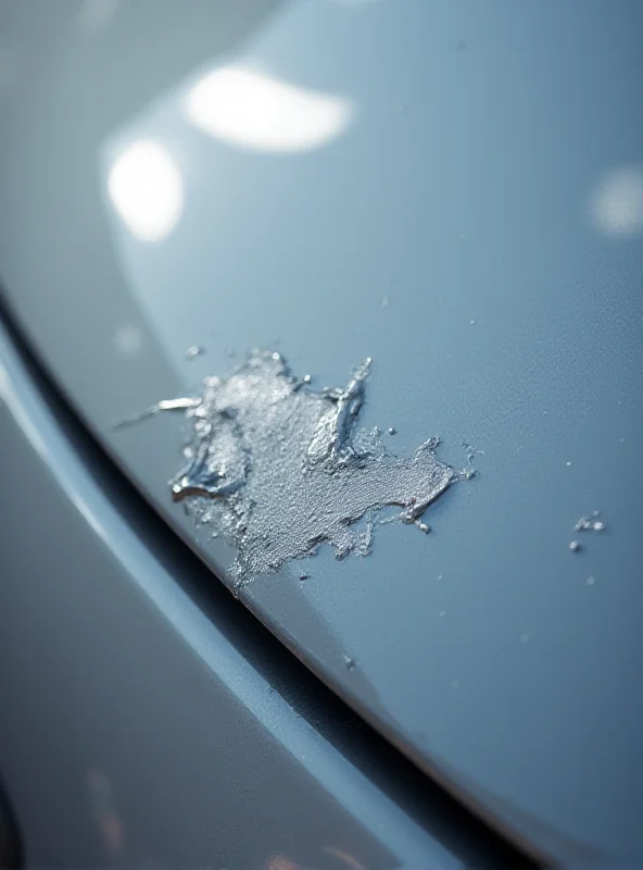 A close-up shot of a car's bumper with a noticeable scratch. The surrounding area is clean, emphasizing the damage. The lighting is bright and clear, highlighting the imperfection.