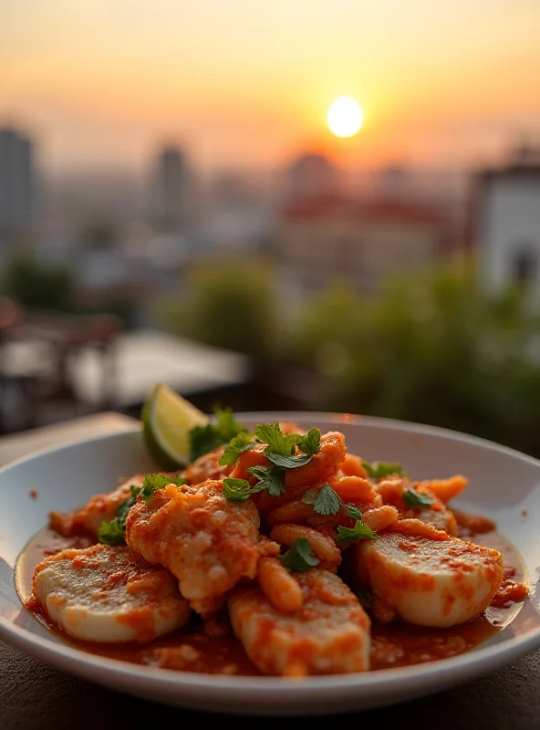 Delicious seafood dish served at a rooftop restaurant in Cartagena