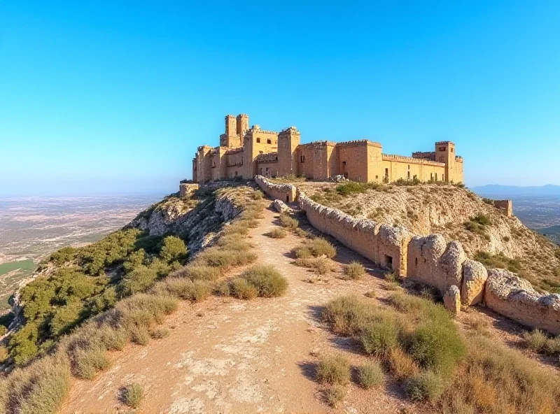 A panoramic view of the ancient fortification of Ciudad de Vascos in Andalusia, Spain