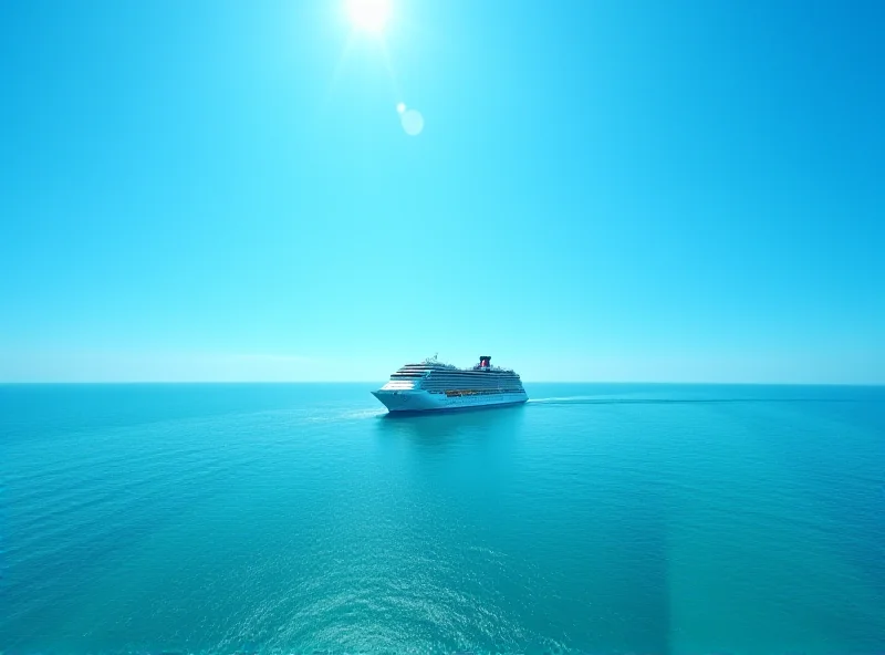 A luxury cruise ship sailing on calm blue water under a sunny sky.