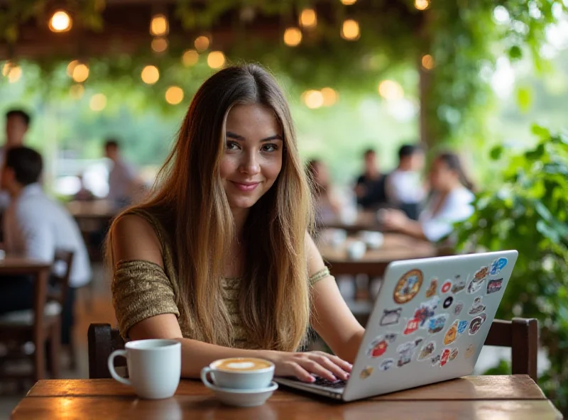 Woman working on a laptop in Chiang Mai cafe