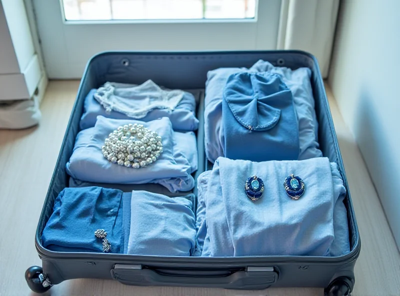 Open suitcase with neatly folded clothes in a single color scheme, with accessories placed strategically for easy mixing and matching.