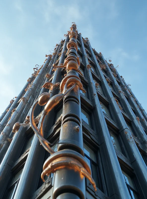 Close up of the top of the 'ribbon building' hotel in Edinburgh, resembling a poop emoji