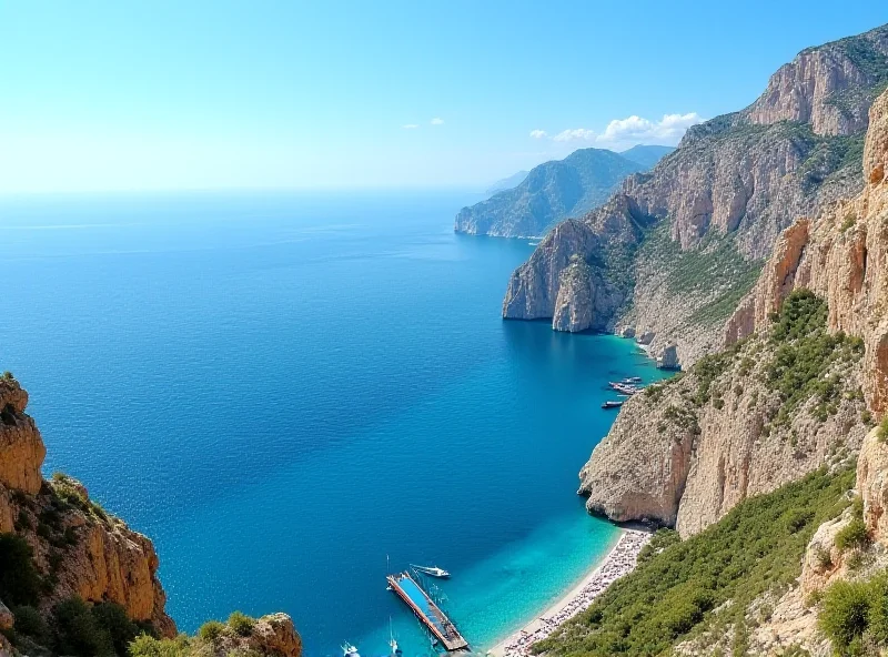 A scenic view of the cliffs of Benidorm, Spain, with the sea below.