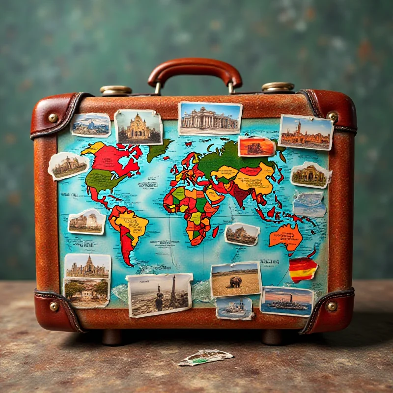 A suitcase with travel stickers from various destinations, symbolizing the joys and potential challenges of international travel.