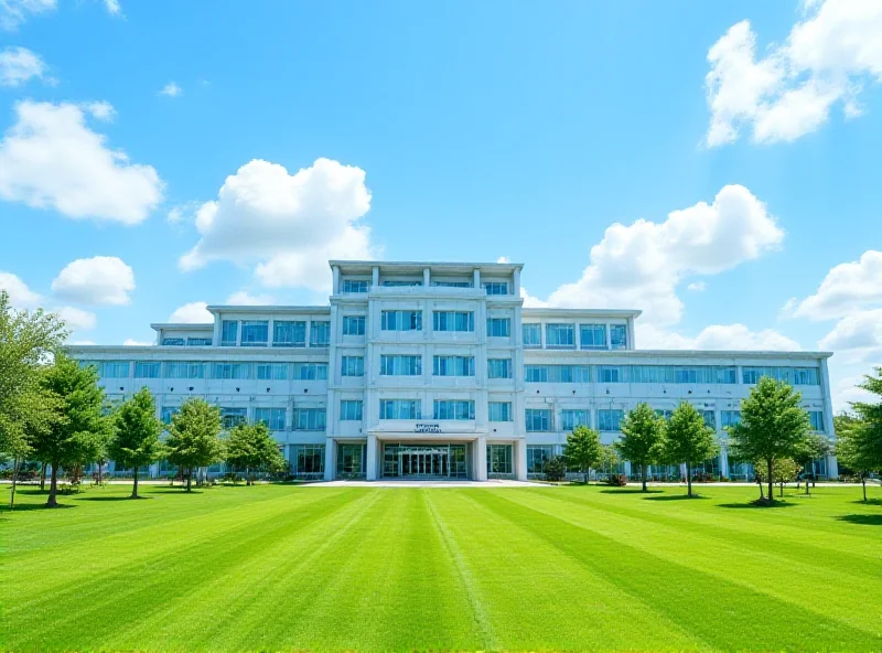 The exterior of a modern hospital building on a sunny day.