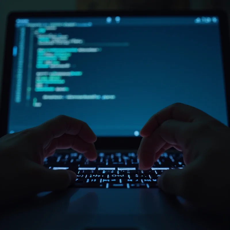 A person working on a laptop with a focus on coding and online learning.