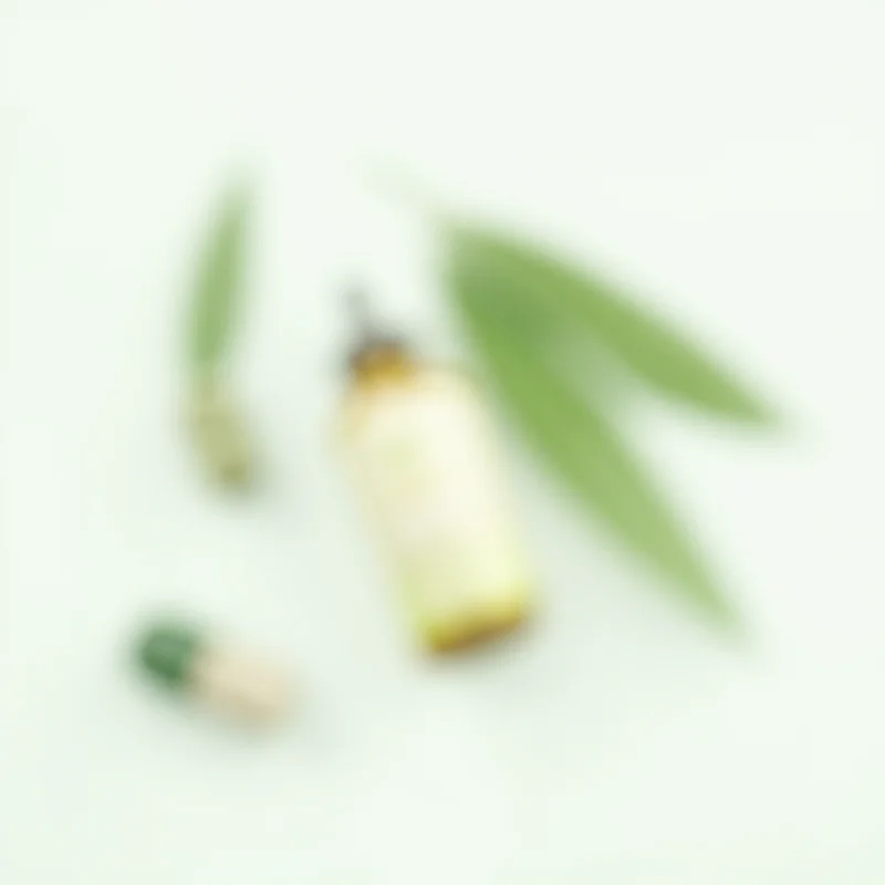 A bottle of Green Compass CBD oil and a capsule on a white background with green leaves.