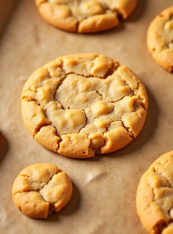 A batch of freshly baked, golden brown peanut butter cookies.